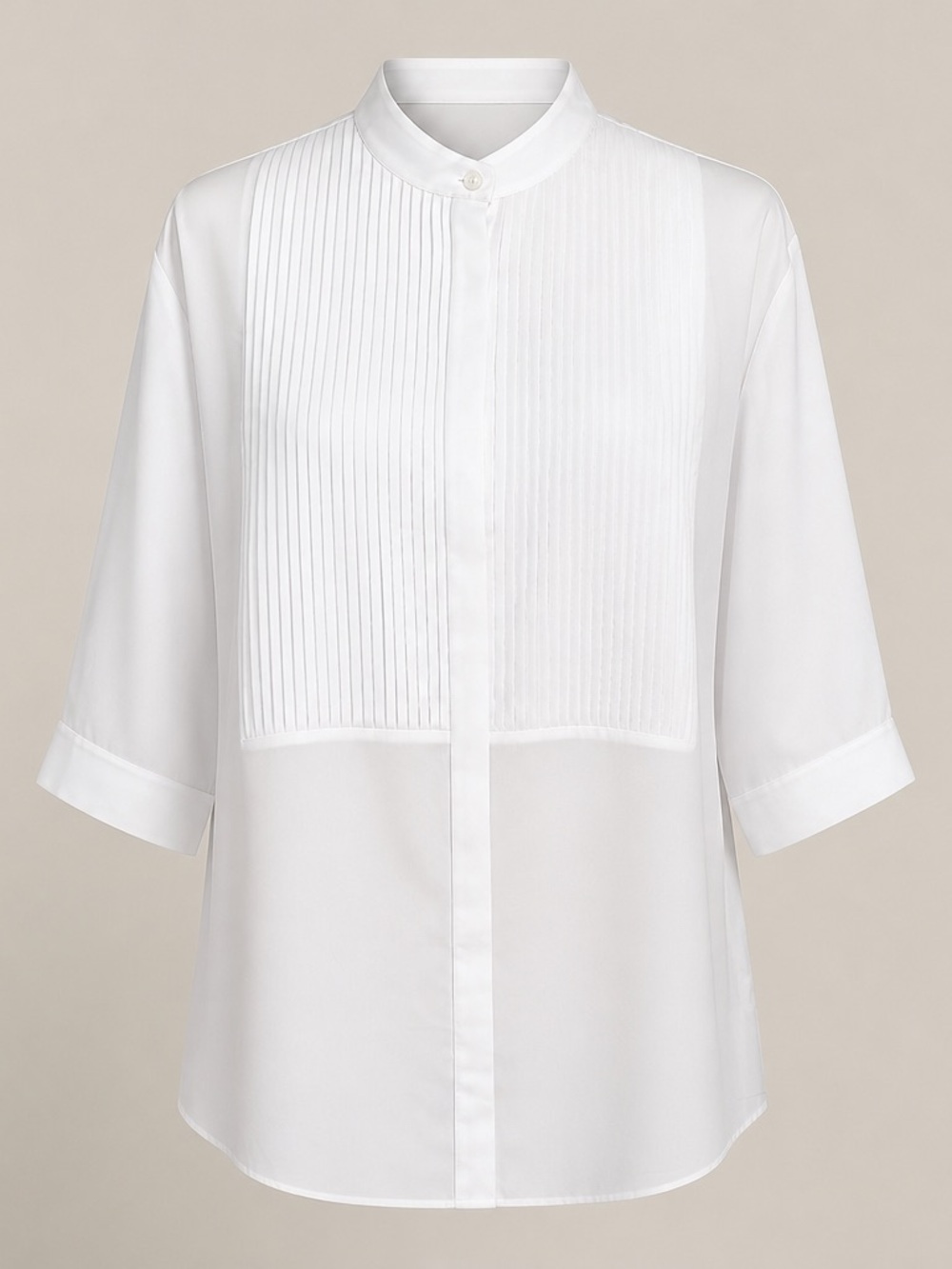 Classic White Pintuck Collarless Women's Blouse #201